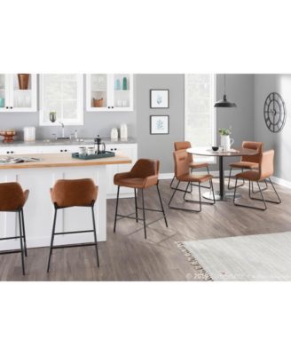 Daniella Industrial Counter Stool in Black Metal and Espresso Faux Leather by - Set Of 2