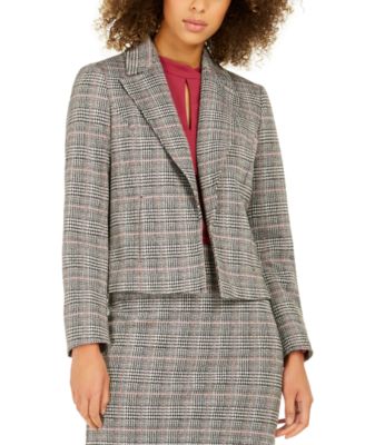 grey check faux fur trim coat