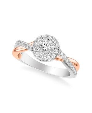 image of Diamond Halo Engagement Ring (7/8 ct. t.w.) in 14k Two Tone White & Yellow Gold or White and Rose Gold