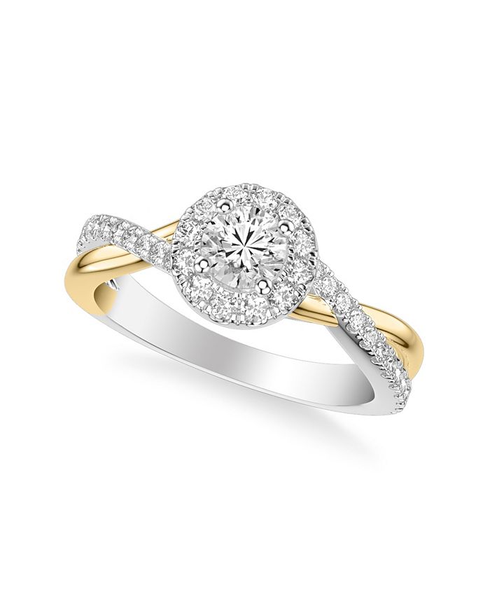 Macy s Diamond Halo Engagement Ring 7 8 ct. t.w. in 14k Two Tone