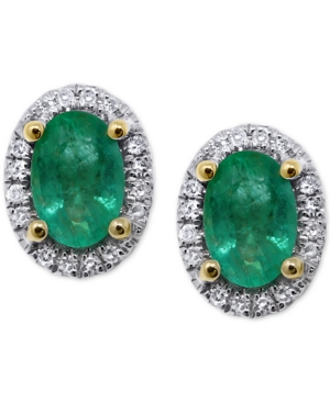 image of Emerald (5/8 ct. t.w.) & Diamond (1/10 ct. t.w.) Halo Stud Earrings in 14k White Gold