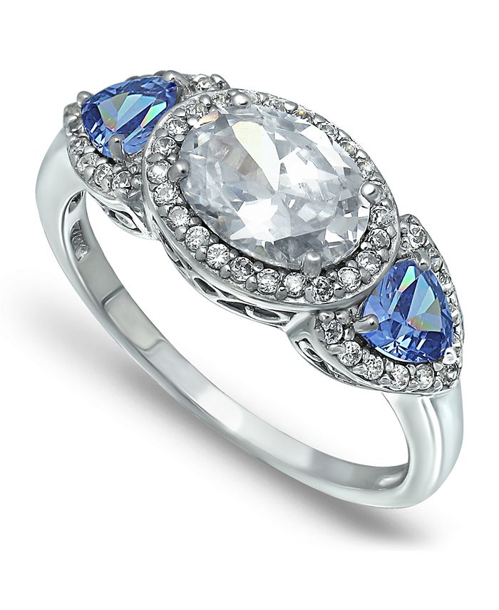 Macy's - Cubic Zirconia Oval with Tanzanite CZ Accents 3 Stone Ring in Fine Silver Plate or 18K Gold Plate
