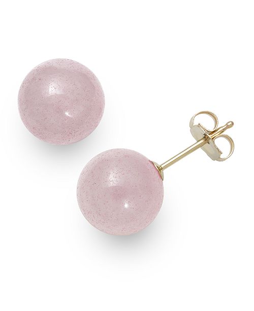Macy S Rose Quartz 8mm Stud Earrings In 14k Yellow Gold Reviews Earrings Jewelry Watches Macy S