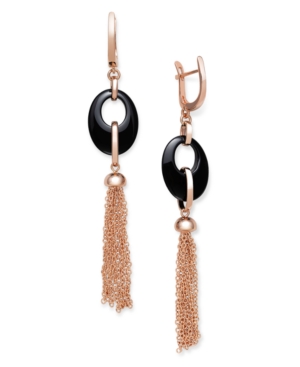 image of Black Onyx 20x15mm Dangle Earrings in Rose Gold over Silver