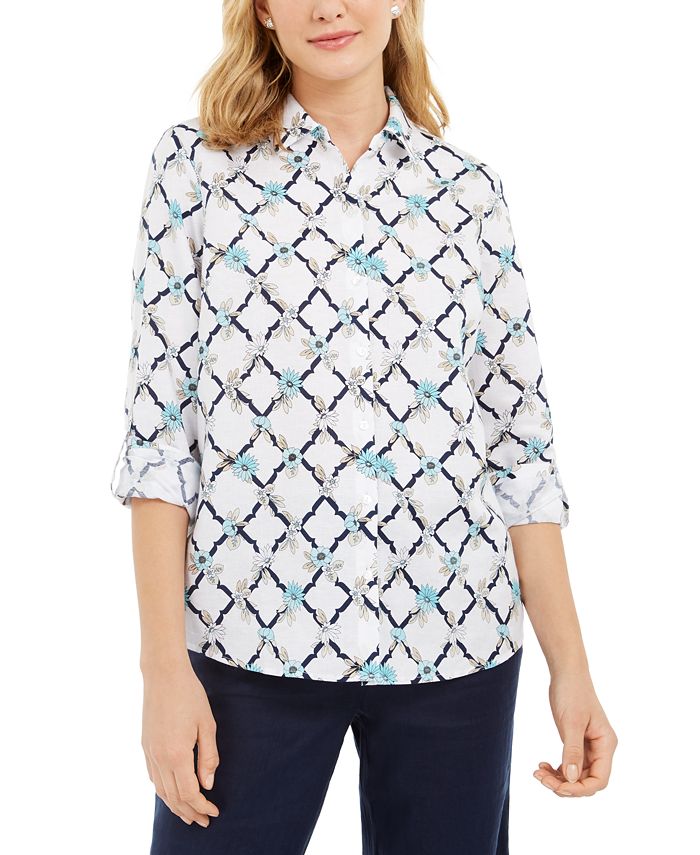 Charter Club Printed Linen-Blend Shirt, Created for Macy's - Macy's