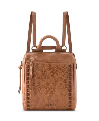 small tan leather backpack