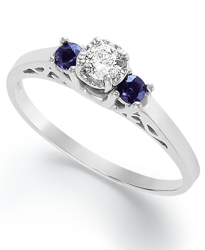Macy's - Sterling Silver Ring, Diamond (1/3 ct. t.w.) and Sapphire (1/6 ct. t.w.) Engagement Ring