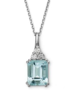 image of 14k White Gold Necklace, Aquamarine (3-1/5 ct. t.w.) and Diamond (1/5 ct. t.w.) Pendant