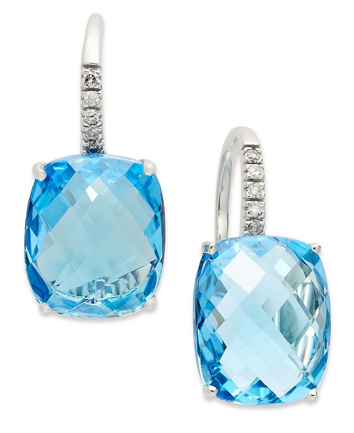 Macy's - 14k White Gold Earrings, Blue Topaz (16 ct. t.w.) and Diamond Leverback Earrings
