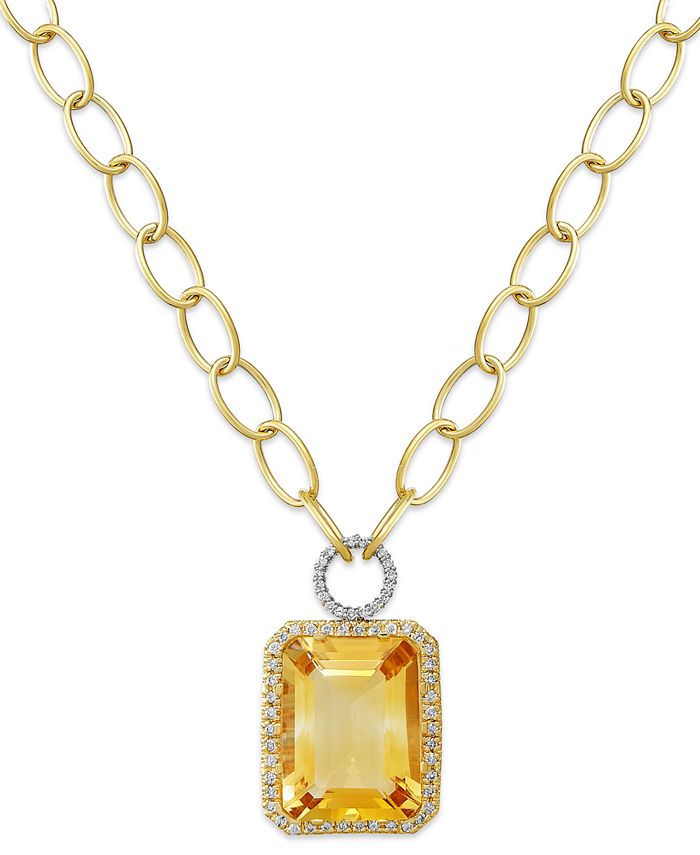 Macy's - 14k Gold Necklace, Citrine (22 ct. t.w.) and Diamond (5/8 ct. t.w.) Rectangle Pendant