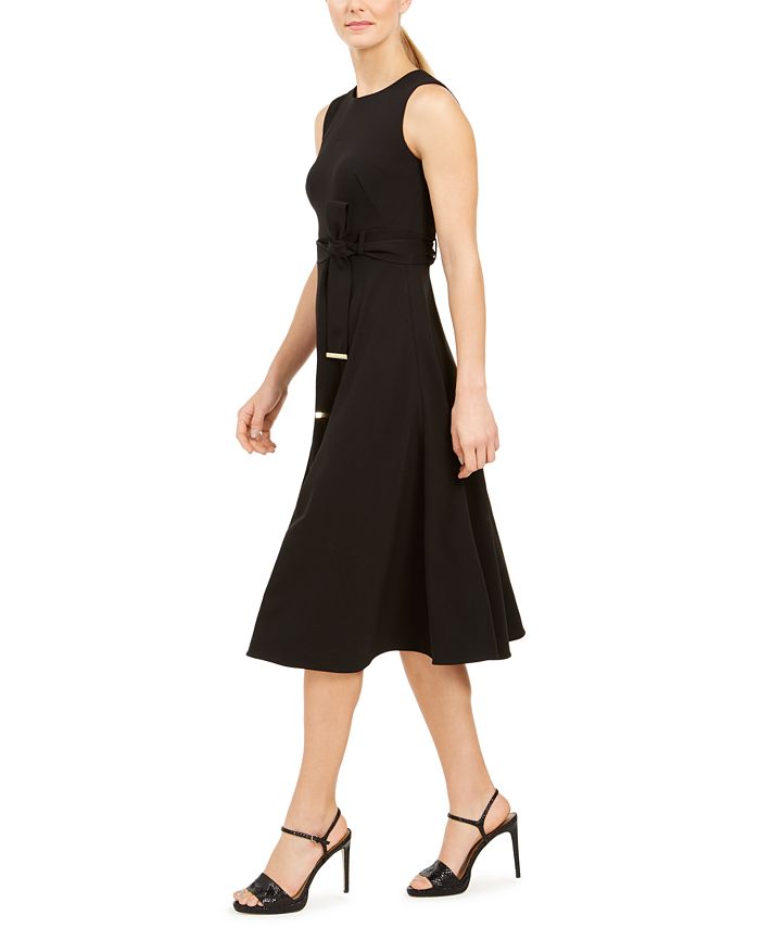 Calvin Klein Belted Fit & Flare Dress - Macy's