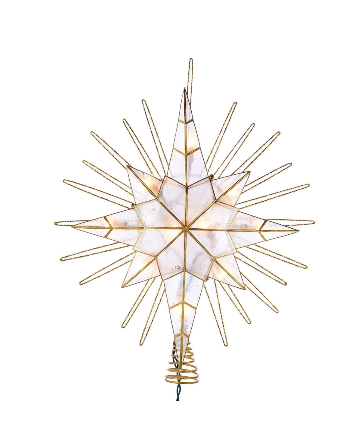 Kurt Adler 10-Light 14-Inch Gold Glitter Capiz Bethlehem Star Treetop