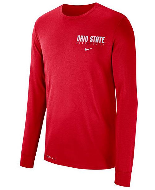Nike Men S Ohio State Buckeyes Dri Fit Basketball Long Sleeve T