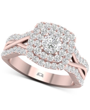 image of Diamond Double Halo Twist Engagement Ring (1-1/6 ct. t.w.) in 14k Rose Gold