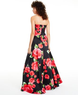 B Darlin Juniors' Strapless Floral-Print Gown - Macy's