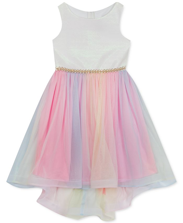 Rare Editions Little Girls Iridescent-Bodice Mesh-Skirt High-Low Dress ...