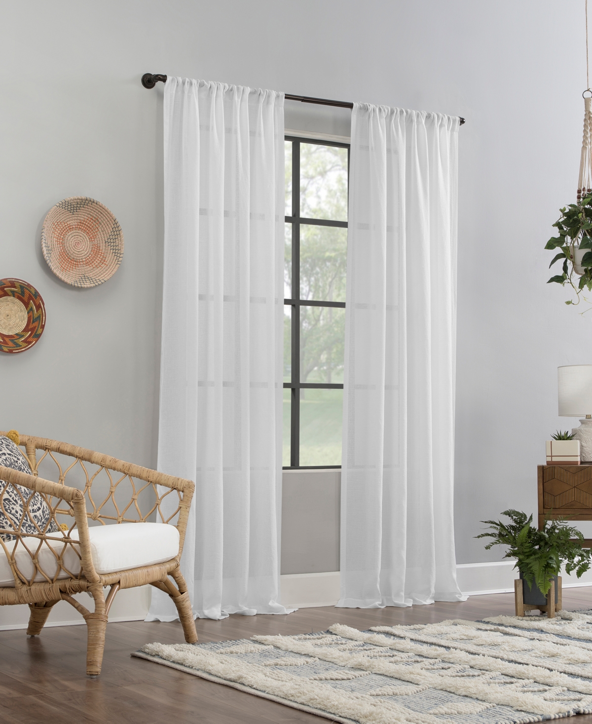Crushed Texture Anti-Dust Sheer Linen Blend Curtain Panel