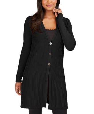 JM Collection - Ribbed Button-Front Duster Cardigan