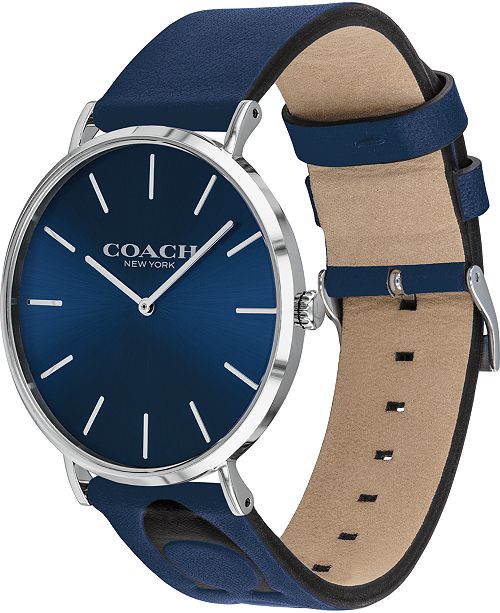 COACH Men's Charles Blue Leather Strap Watch 35mm, Created for Macy's