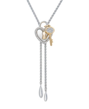 image of Diamond (1/10 ct. t.w.) Heart/Key Bolo Necklace in 14k Yellow Gold Over Sterling Silver