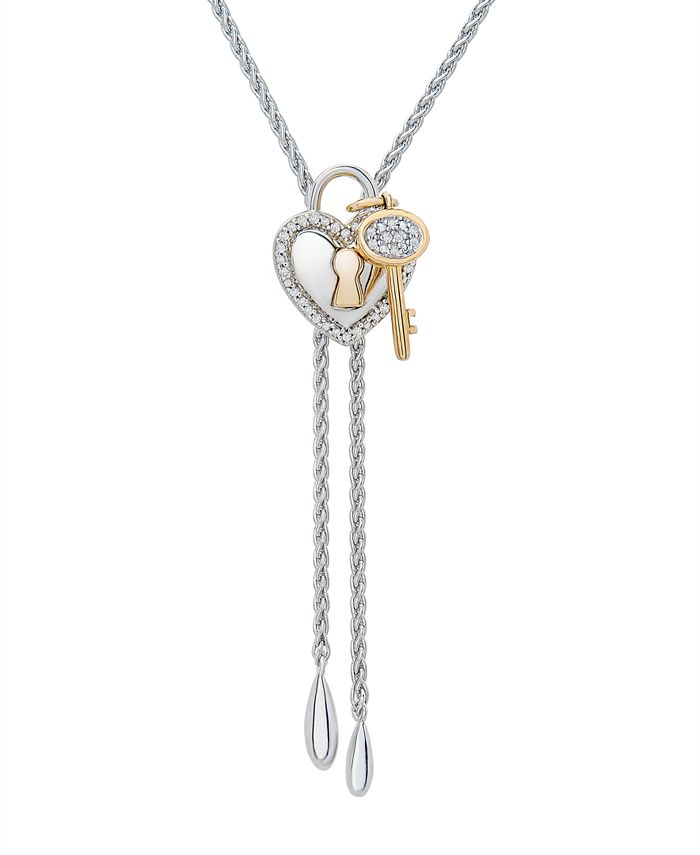 Macy s Diamond 1 10 ct. t.w. Heart Key Bolo Necklace in 14k