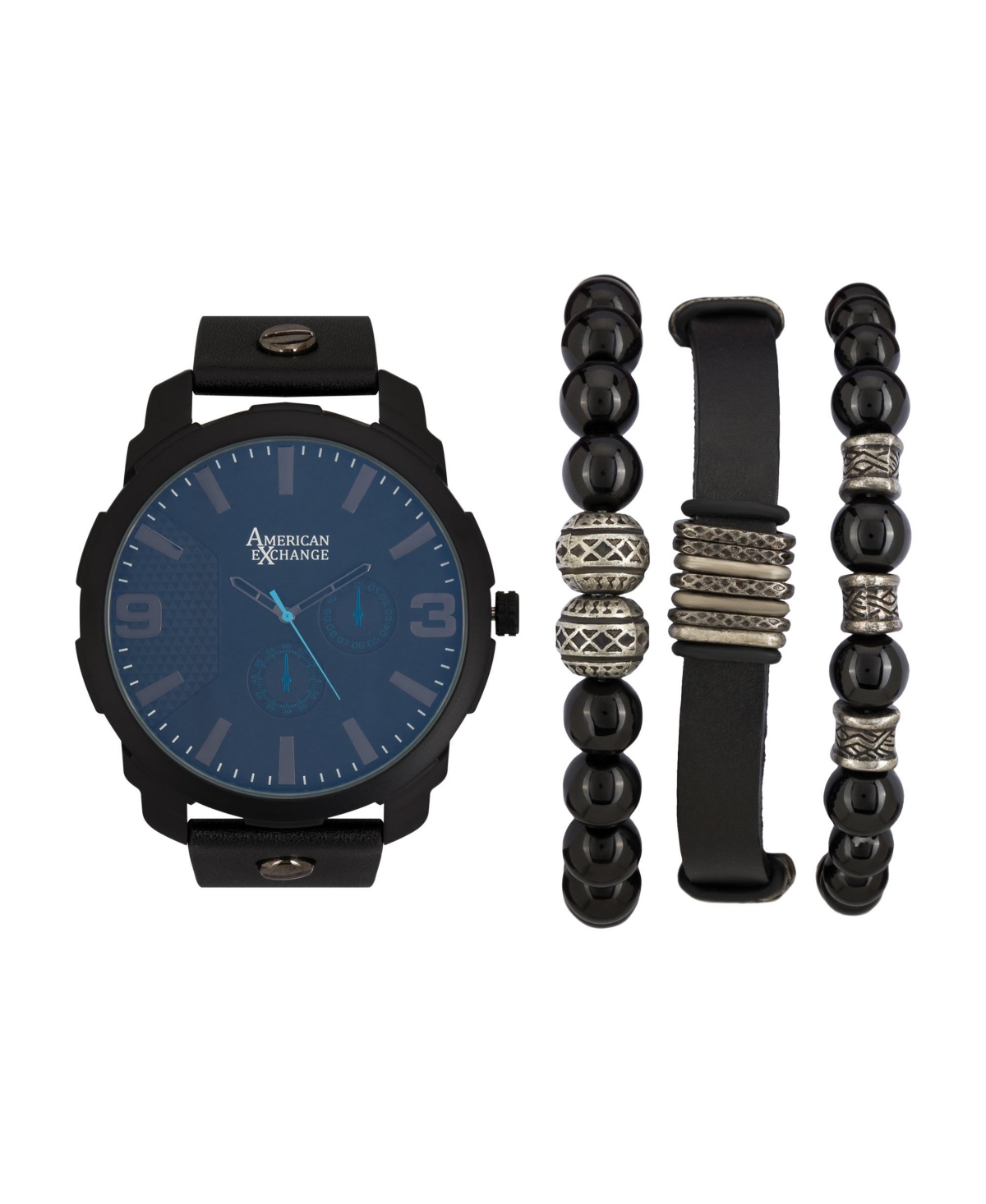 Men's Black Analog Quartz Watch And Holiday Stackable Gift Set - Black