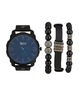 Men's Black Analog Quartz Watch And Holiday Stackable Gift Set