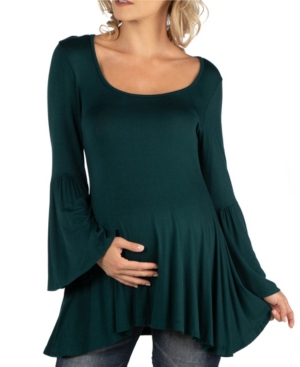 image of 24Seven Comfort Apparel Scoop Neck Bell Sleeve Swing Maternity Tunic Top