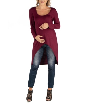 image of 24Seven Comfort Apparel Long Sleeve High Low Rounded Hemline Maternity Tunic Top