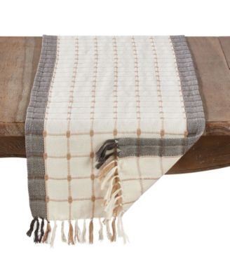 Woven Windowpane and Tassel Design Cotton Table Runner