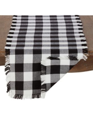 Cotton Runner with Buffalo Plaid and Fringe Design, 16" x 72"
