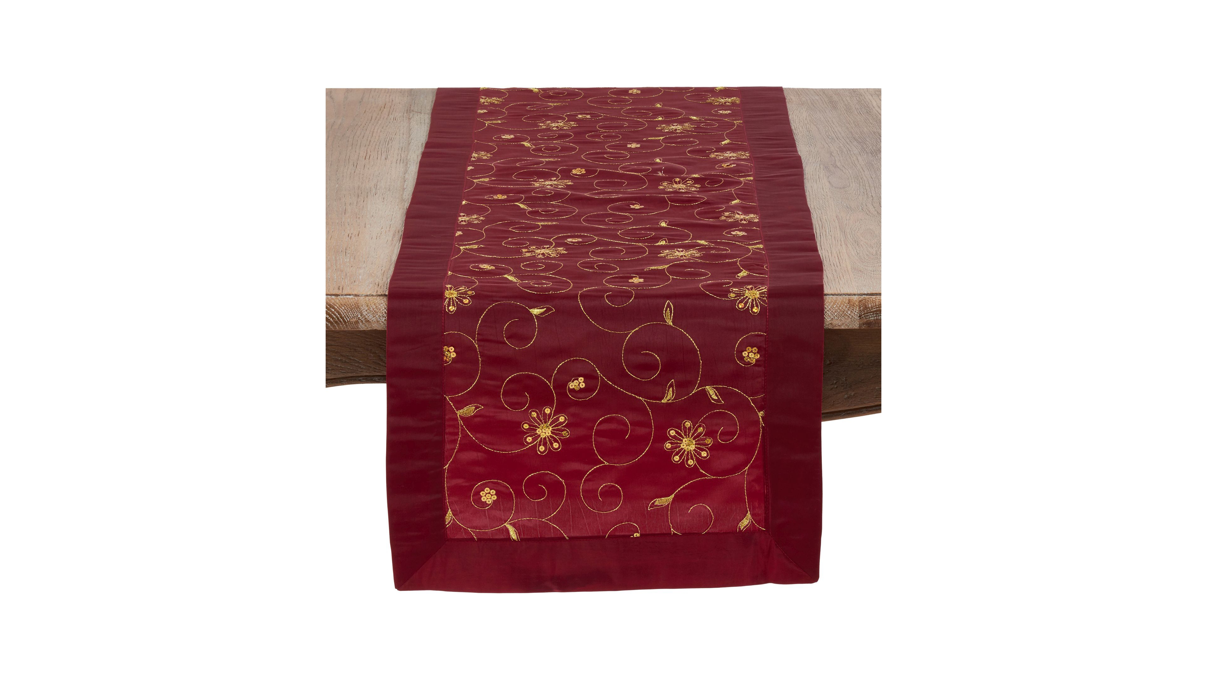Saro Lifestyle Holiday Runner with Embroidered and Sequined Design, 16" x 108"