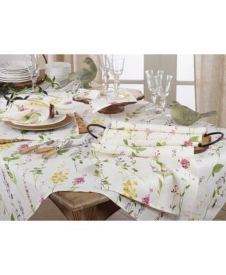 Linen Table Runner with Watercolor Floral Stem Design