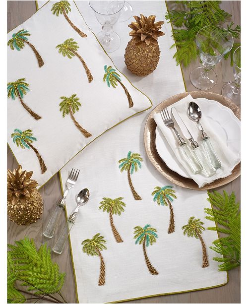 Saro Lifestyle Cotton Table Runner with Beaded Palm Trees & Reviews