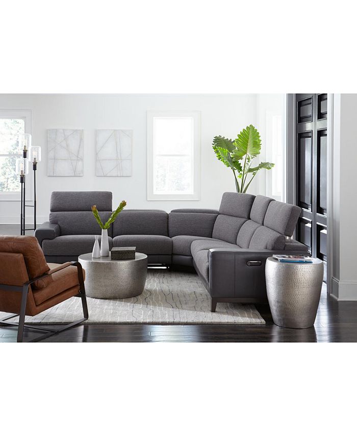 Furniture CLOSEOUT! Madiana 5Pc. Fabric and Leather Sectional with 2