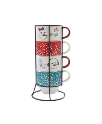 American Atelier - JINGLE 5PC MUG SET W/METAL RACK     14oz  RB