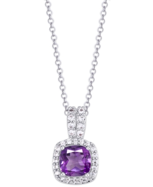 image of Birthstone Cushion Halo Pendant Necklace in Fine Silver Plate