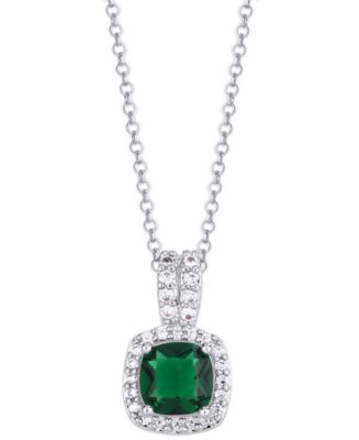 Macy's Birthstone Cushion Halo Pendant Necklace in Silver Plate - Macy's
