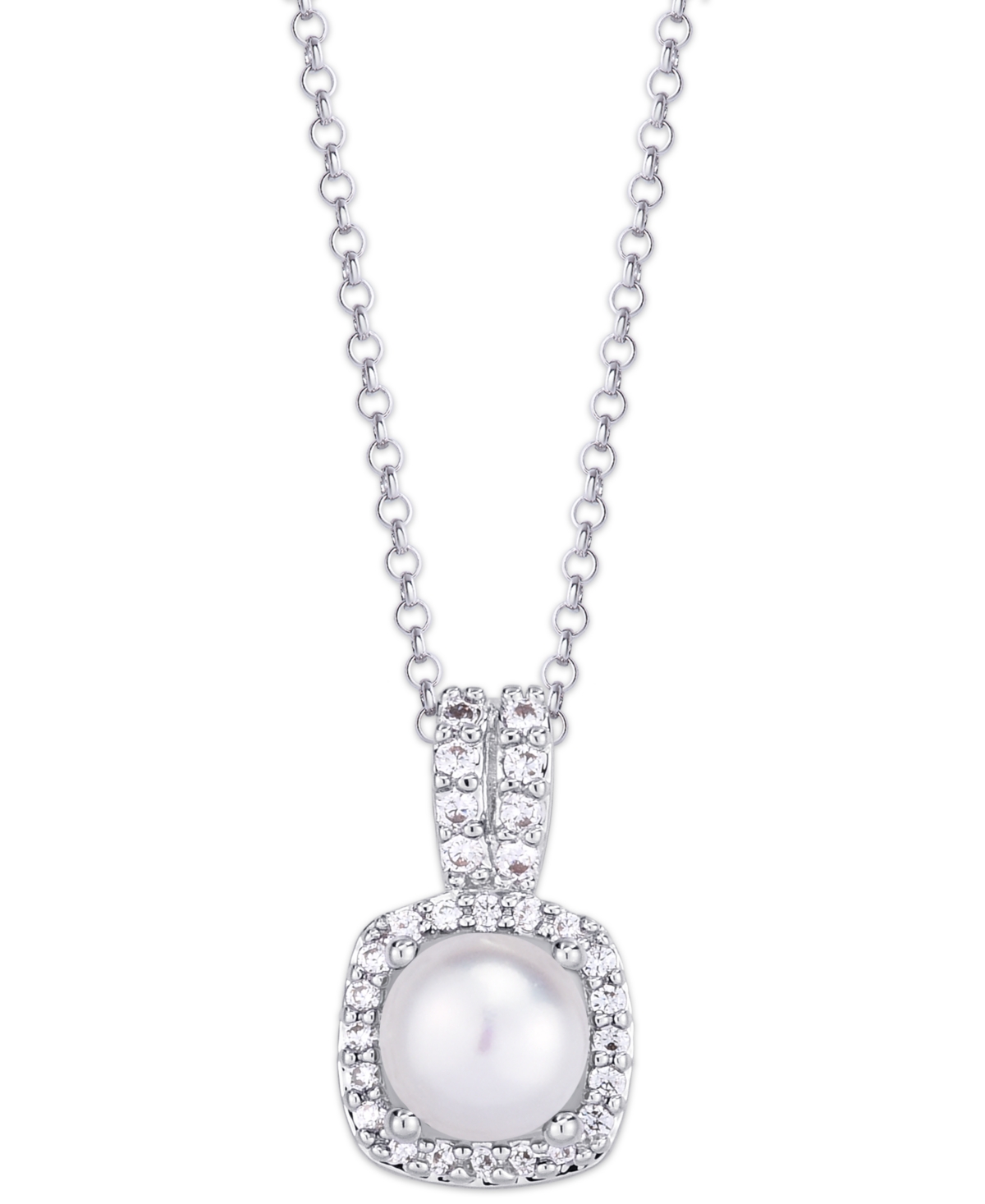 Macy's Birthstone Cushion Halo Pendant Necklace In Silver Plate In June,imitation Pearl