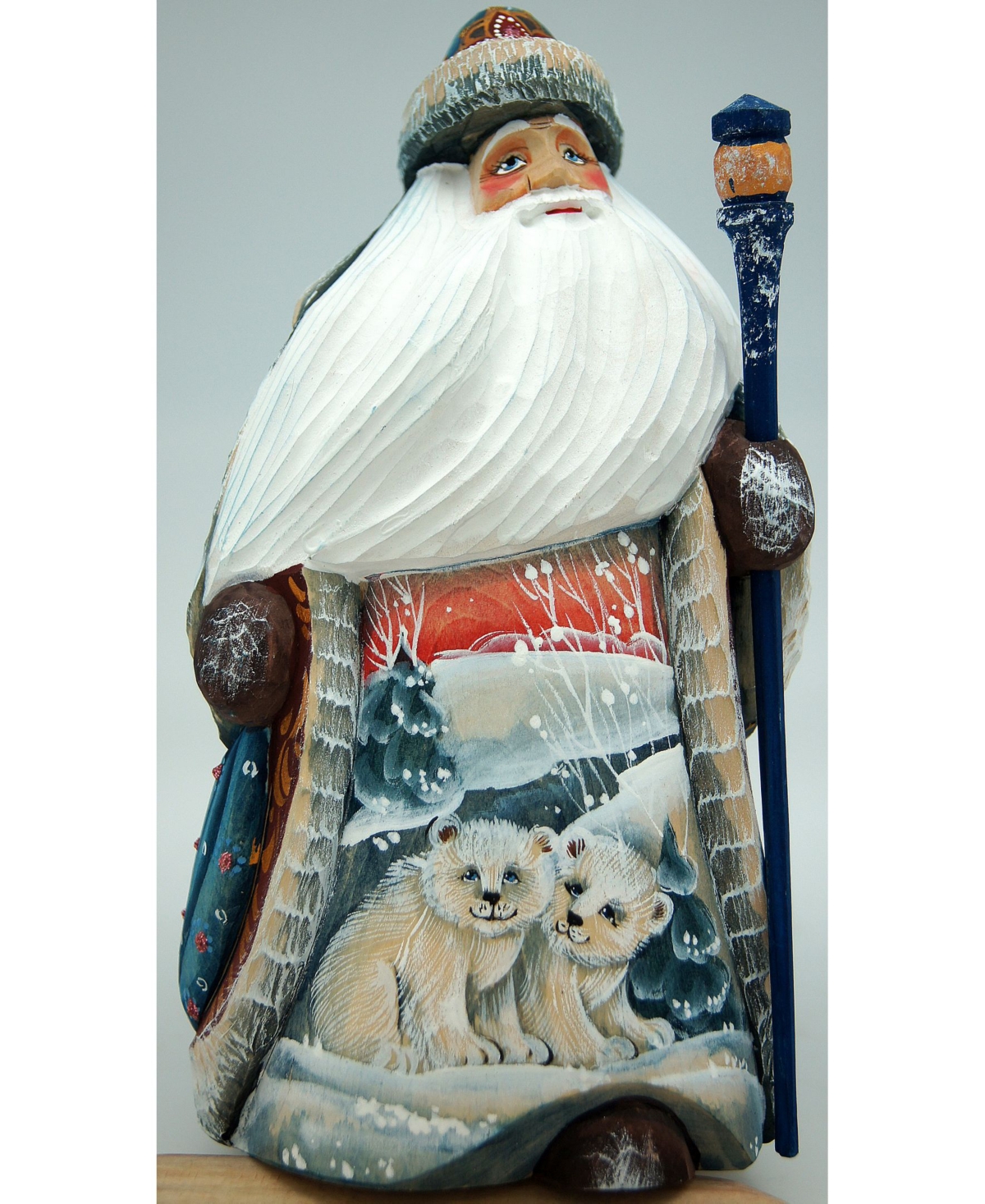 Woodcarved and Hand Painted Polar Bears and Hand Painted Santa - Multi