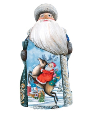 G.debrekht Woodcarved And Hand Painted Santa Reindeer Rider Figurine In Multi