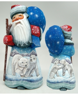 G.debrekht Woodcarved And Hand Painted Polar Bears Santa Figurine In Multi