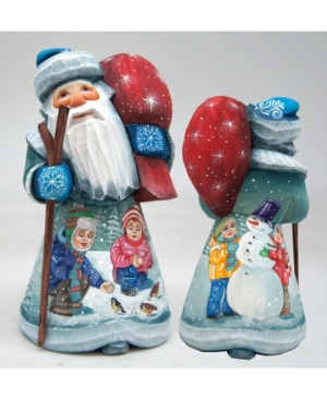 G.debrekht Woodcarved And Hand Painted Children Snowman Play Santa Figurine In Multi