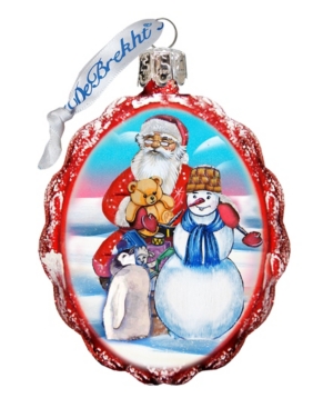 G.debrekht Gift Giving With Snowman Santa Glass Ornament In Multi