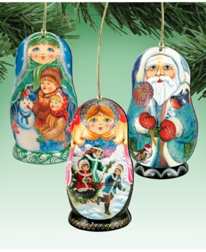 Designocracy Winter Play Dolls Wooden Ornaments, Set Of 3 In Multi