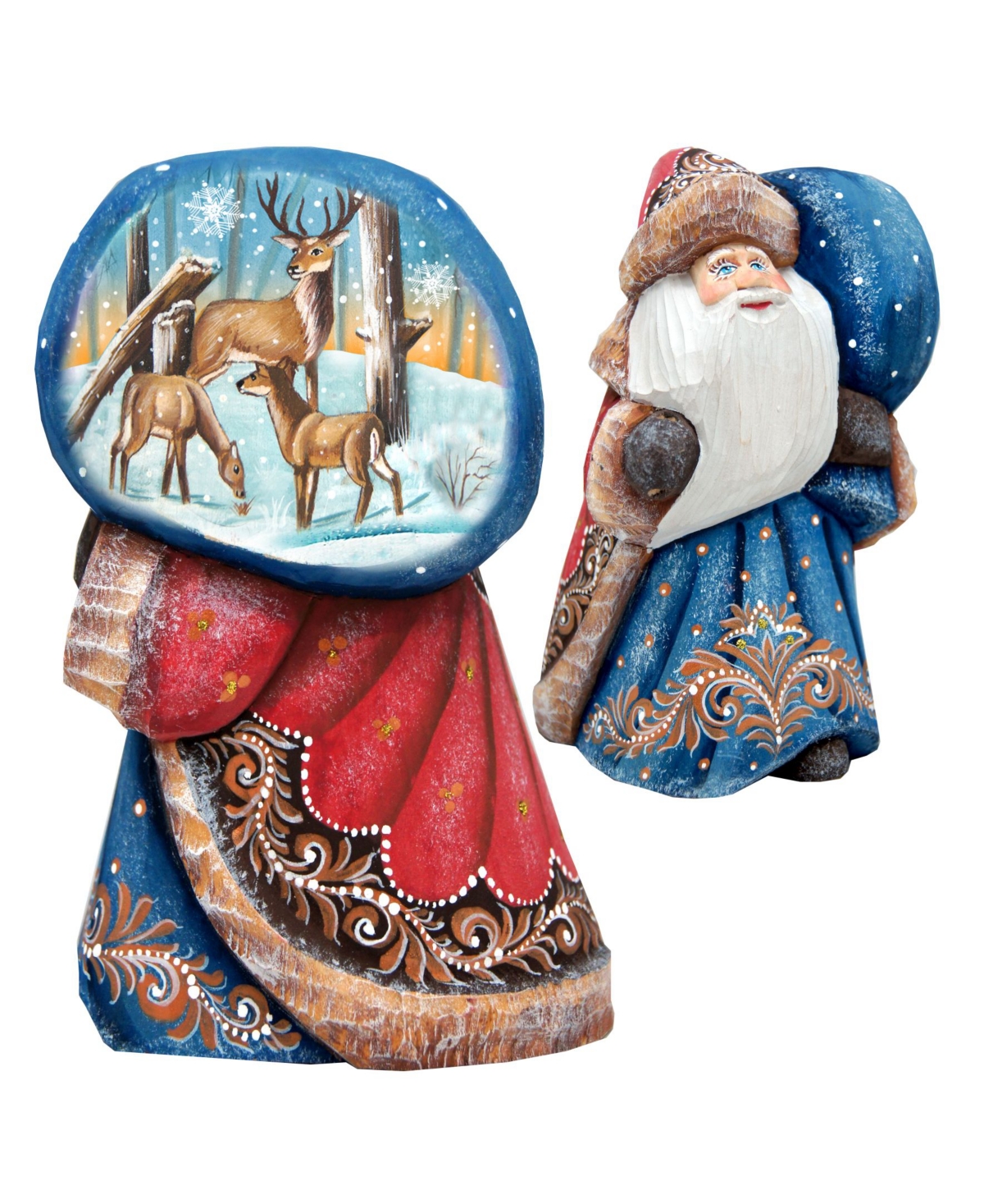Woodcarved and Hand Painted Santa Reindeer Figurine with Bag - Multi