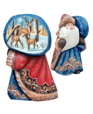 G.debrekht Woodcarved And Hand Painted Santa Reindeer Figurine With Bag In Multi