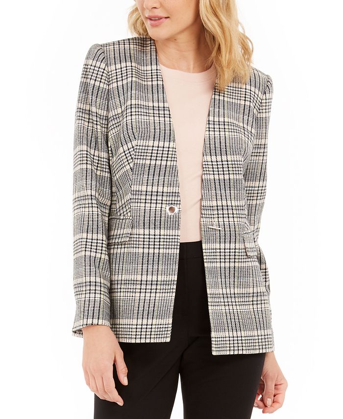 Calvin Klein Collarless Plaid Blazer & Reviews - Jackets & Blazers - Women  - Macy's