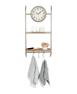Wall Clock with Shelves and Hooks