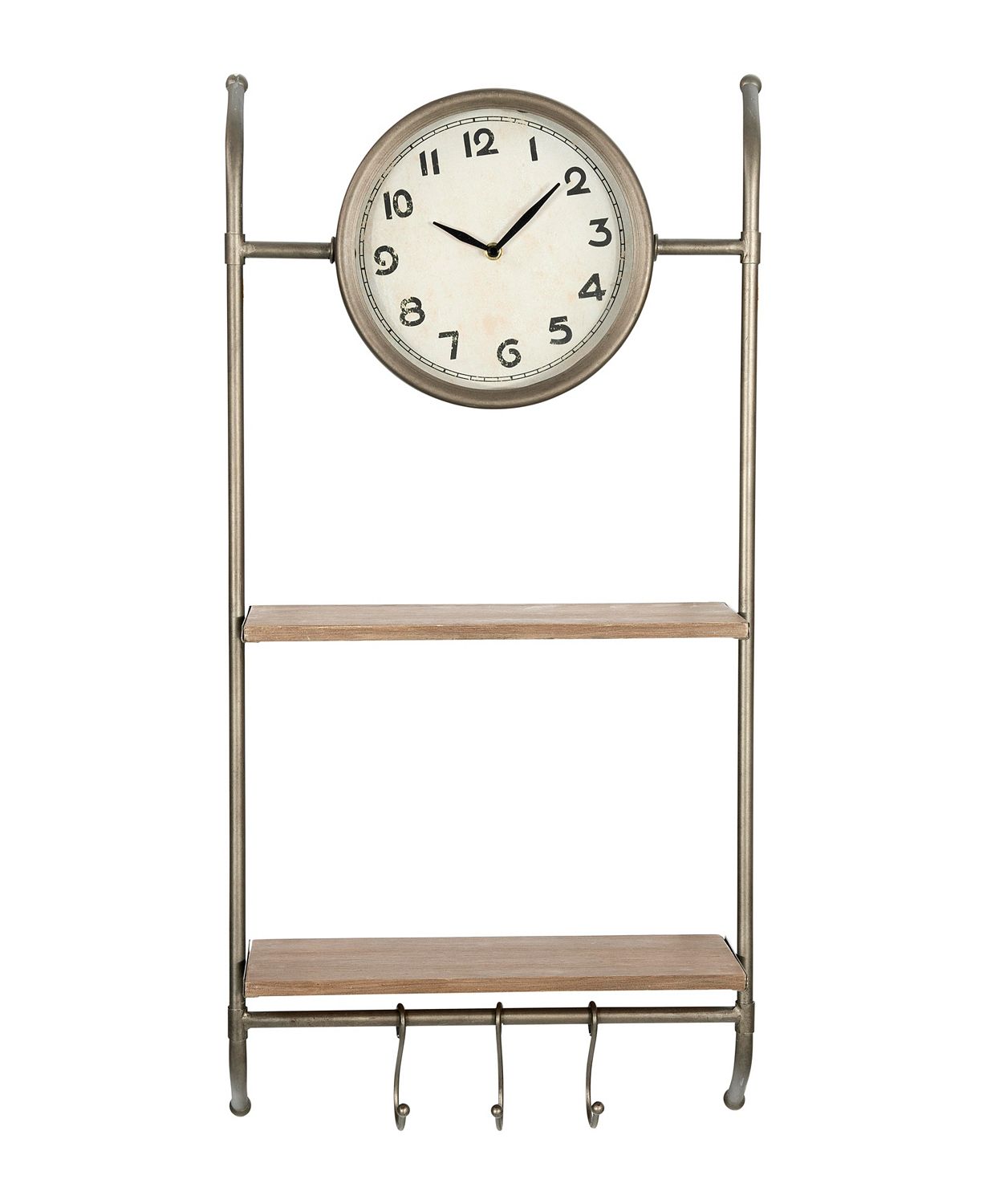 Wall Clock with Shelves and Hooks
